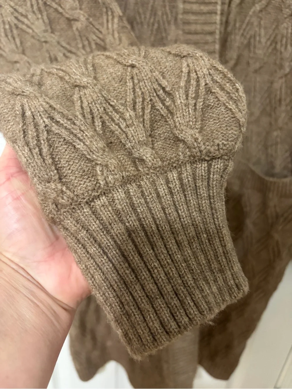 COMMENSE Diamond Stitch Knitting Longline Cardigan Denim Tan Oversized fit S - Picture 6 of 15